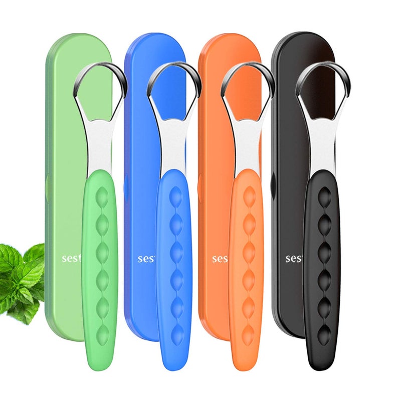 Sestball New Version Tongue Scraper Cleaner for Adults & Kids, Medical Grade Metal Tongue Brushes Set for Fresh Breath Dental Eliminate Bad Breath in Seconds (4 pcs) - Image 1